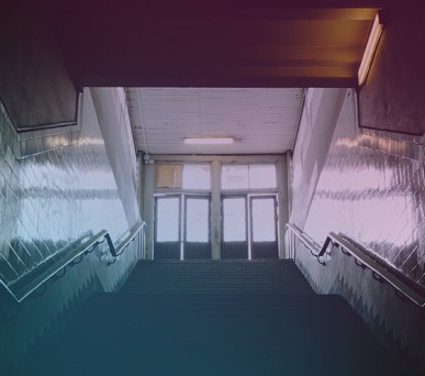 Darkened stairwell at school